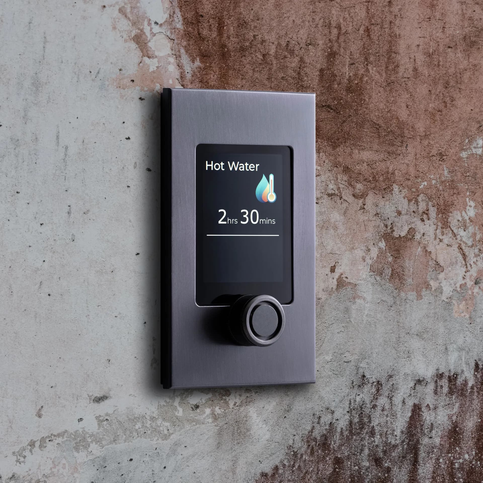 From hot water to heating schedules, one consistent interface, equally at home against raw or refined finishes.